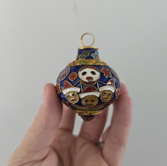 VTG Enamel Cloisonne Christmas Collectible Ornament Snowman Round - Picture 1 of 7